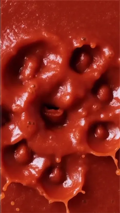 Roasted tomato, two ways, Cut A · Sauce pour, frame at 00:08 (50 % through)