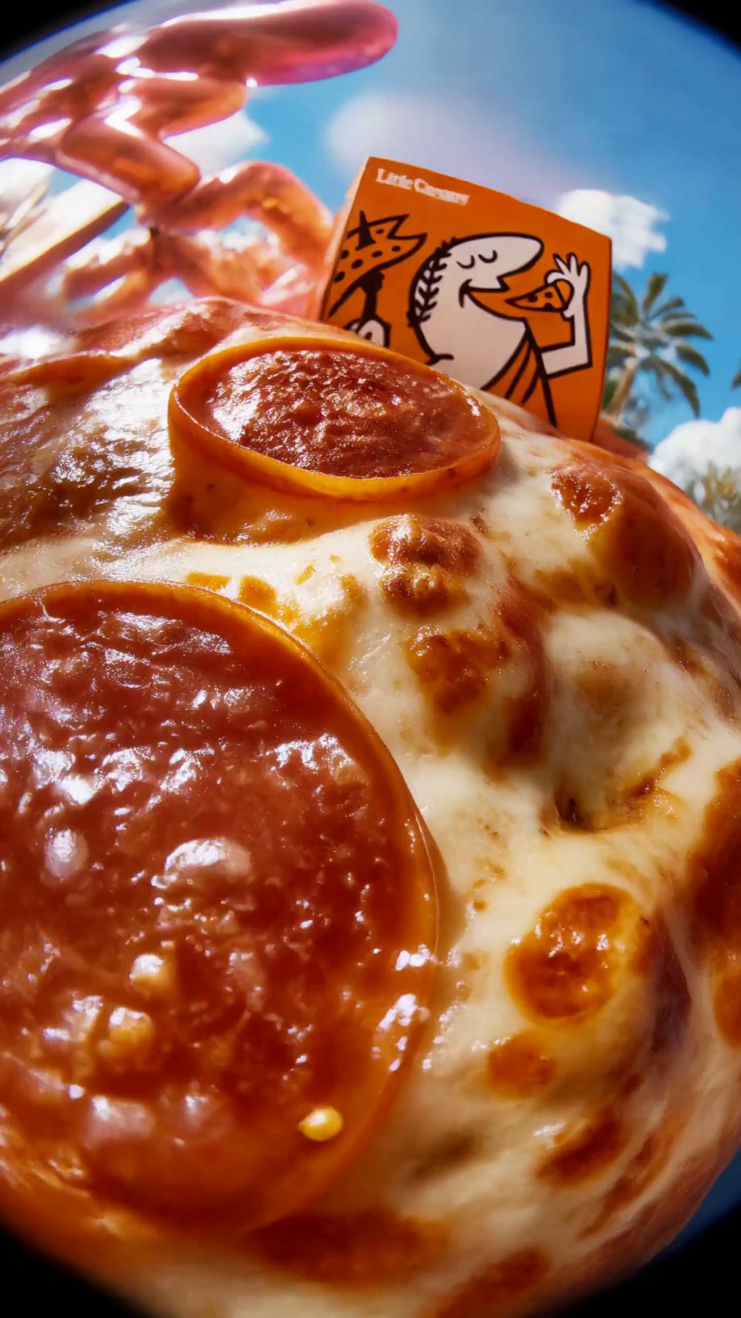 Hot-N-Ready, through a fisheye — spec ad for Little Caesars: opening frame