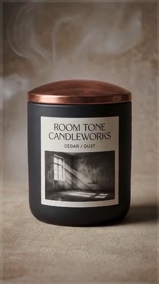 Cedar / Dust — concept ad for Room Tone Candleworks (fictional brand): opening frame