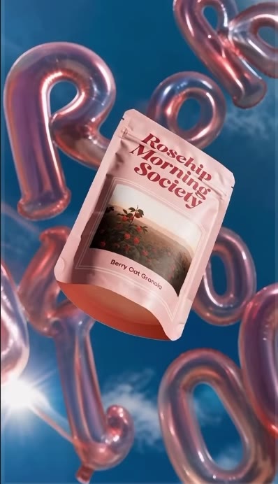 Poolside granola — concept ad for Rosehip Morning Society (fictional brand): opening frame